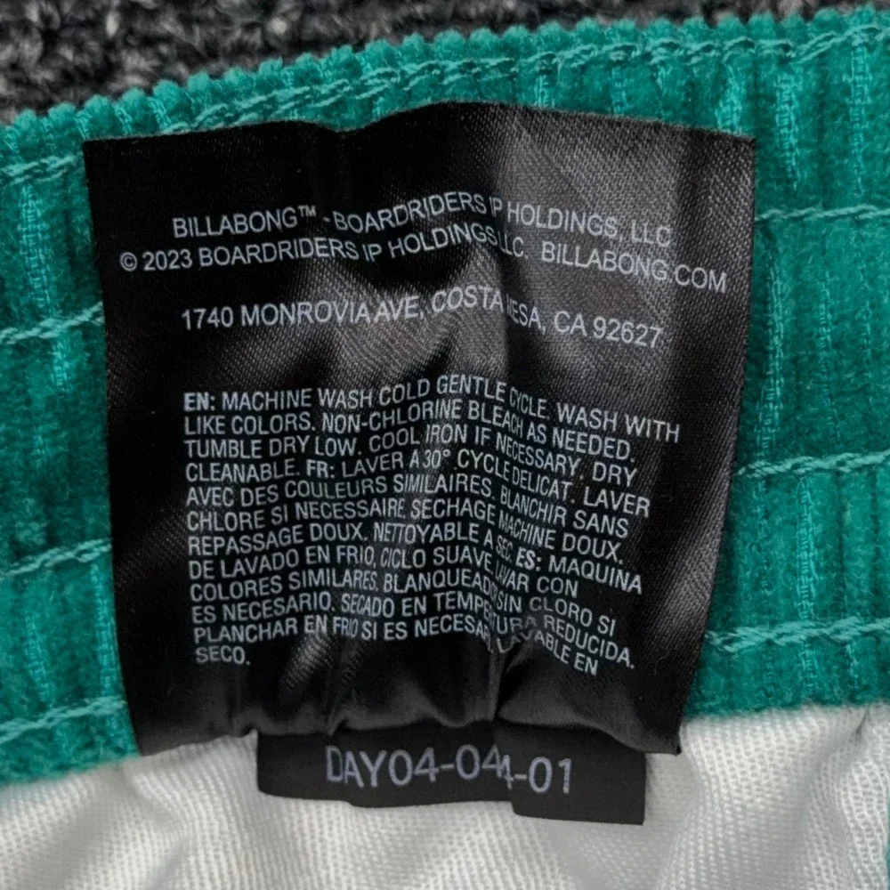 Billabong Mike EW Short 20 Mens Large Green Corduroy Elastic Waist Shorts NEW
